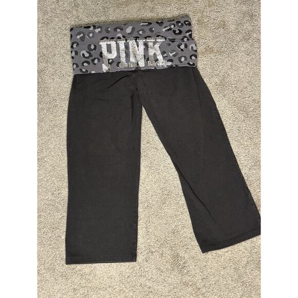 Victoria's Secret Pink Y2K Foldover Sequin Cropped Leopard Print Leggings SZ S - Picture 1 of 8